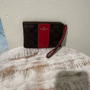 Coach Brown and Red Wristlet